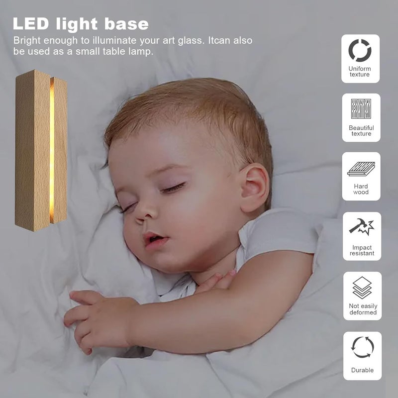 Big King 2 Pcs 11.81 Inch Wooden LED Light Display Pedestal, Wooden Rectangle LED Lights Display Base for Acrylic and Plexiglass,Night LED Light Lamp Base with USB Switch (7 Color) - Image 5